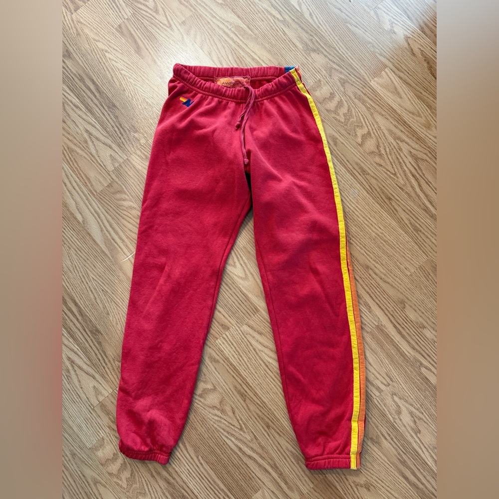 Aviator Nation Red Joggers with 5 stripes Small
